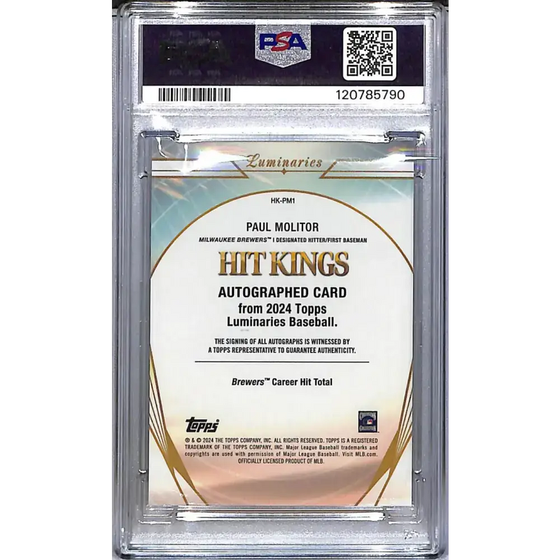 2024 Topps Luminaries Hit Kings #HK-PM1 Paul Molitor PSA 10 GEM MINT Auto 9/25 Milwaukee Brewers - Baseball Card Single