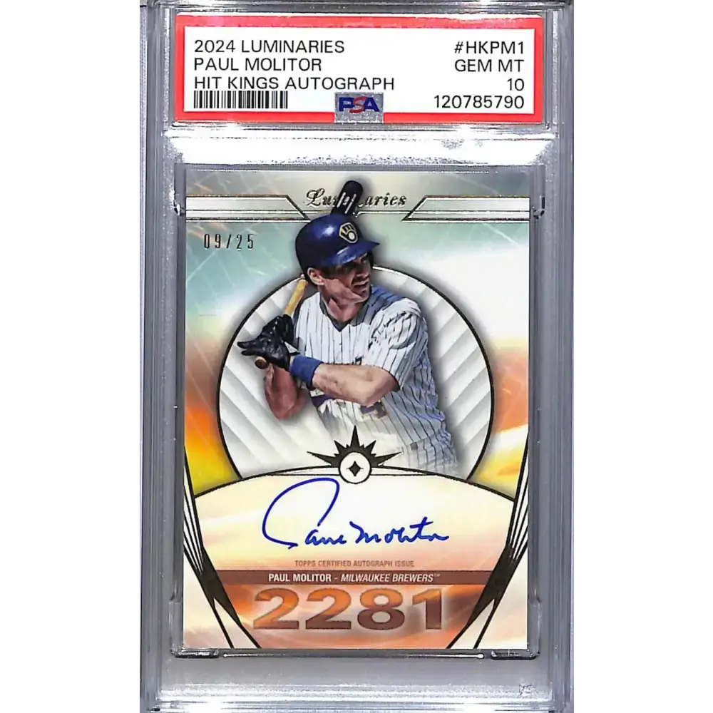 2024 Topps Luminaries Hit Kings #HK-PM1 Paul Molitor PSA 10 GEM MINT Auto 9/25 Milwaukee Brewers - Baseball Card Single