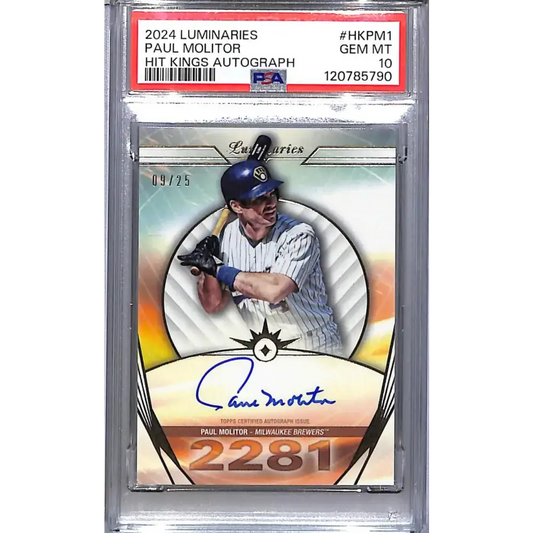 2024 Topps Luminaries Hit Kings #HK-PM1 Paul Molitor PSA 10 GEM MINT Auto 9/25 Milwaukee Brewers - Baseball Card Single
