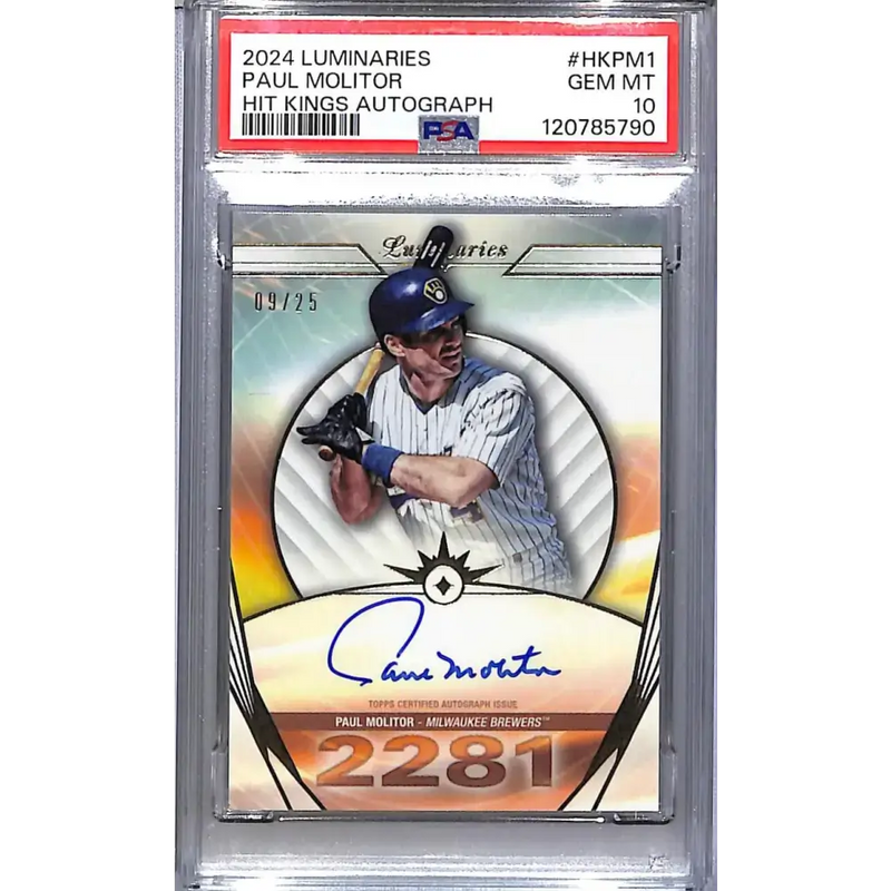 2024 Topps Luminaries Hit Kings #HK-PM1 Paul Molitor PSA 10 GEM MINT Auto 9/25 Milwaukee Brewers - Baseball Card Single