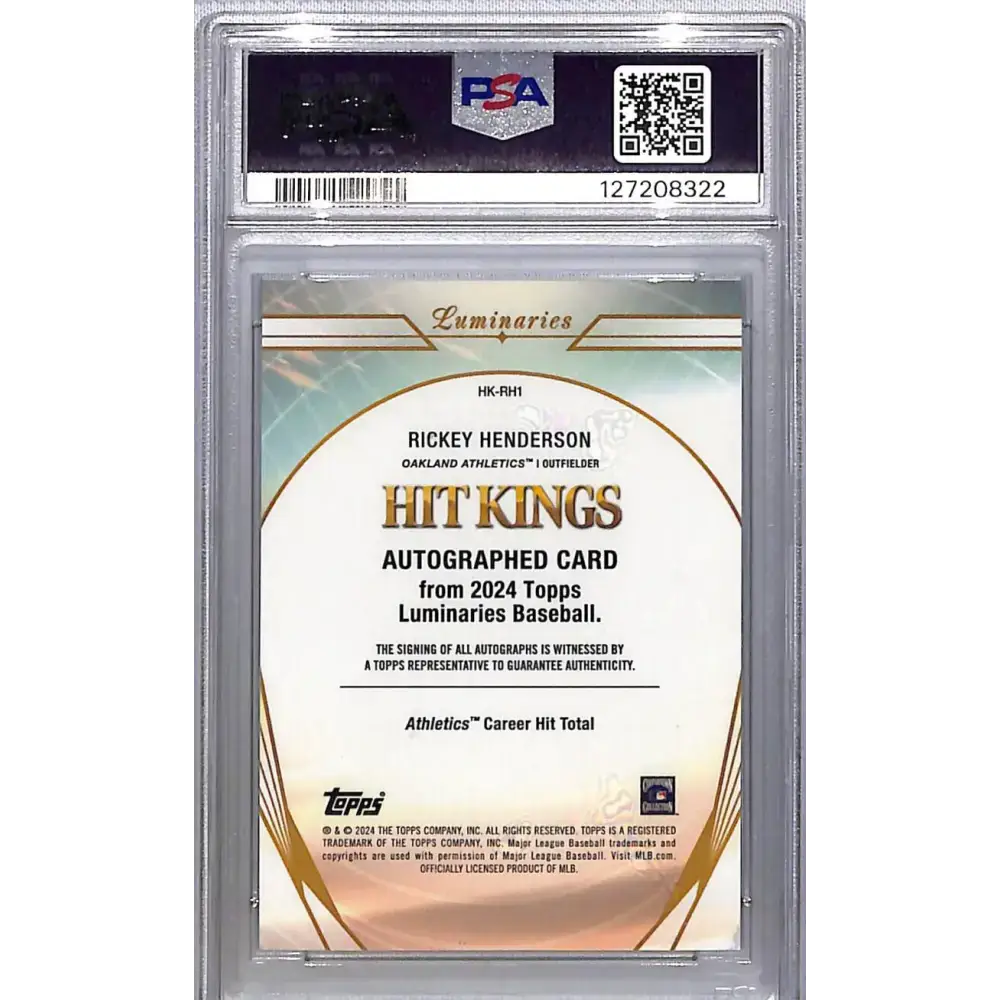 2024 Topps Luminaries Hit Kings #HK-RH1 Rickey Henderson PSA 10 GEM MINT Auto 3/25 Oakland Athletics - Baseball Card