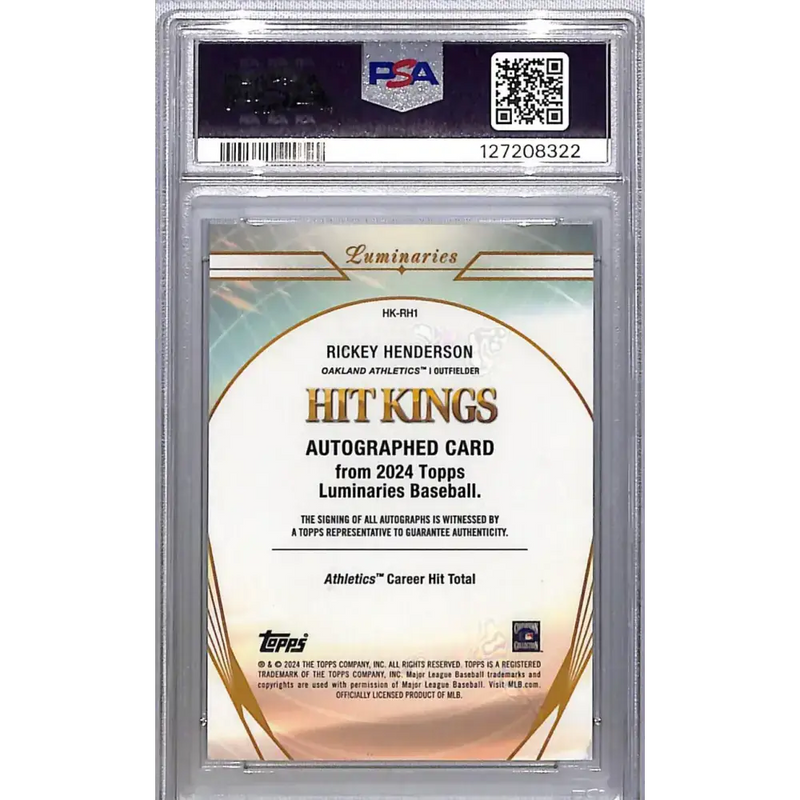 2024 Topps Luminaries Hit Kings #HK-RH1 Rickey Henderson PSA 10 GEM MINT Auto 3/25 Oakland Athletics - Baseball Card