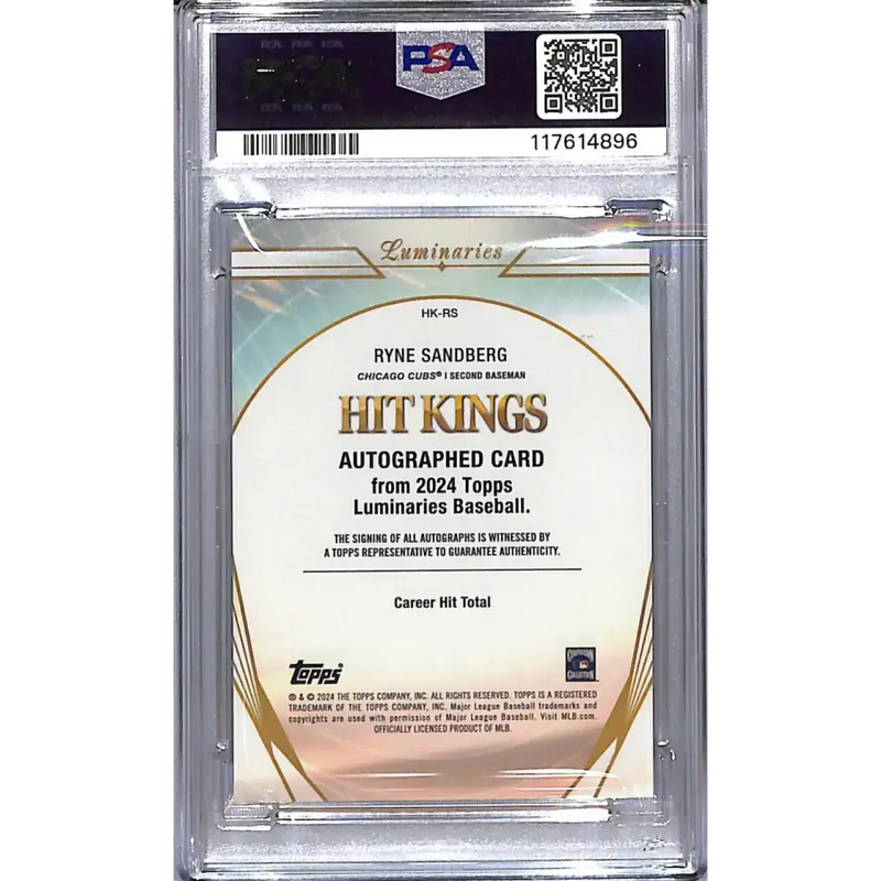 2024 Topps Luminaries Hit Kings #HK-RS Ryne Sandberg PSA 10 GEM MINT Auto 13/25 Chicago Cubs - Baseball Card Single