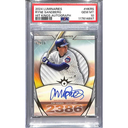 2024 Topps Luminaries Hit Kings #HK-RS Ryne Sandberg PSA 10 GEM MINT Auto 07/25 Chicago Cubs - Baseball Card Single