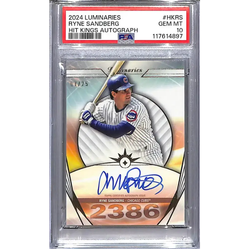 2024 Topps Luminaries Hit Kings #HK-RS Ryne Sandberg PSA 10 GEM MINT Auto 07/25 Chicago Cubs - Baseball Card Single