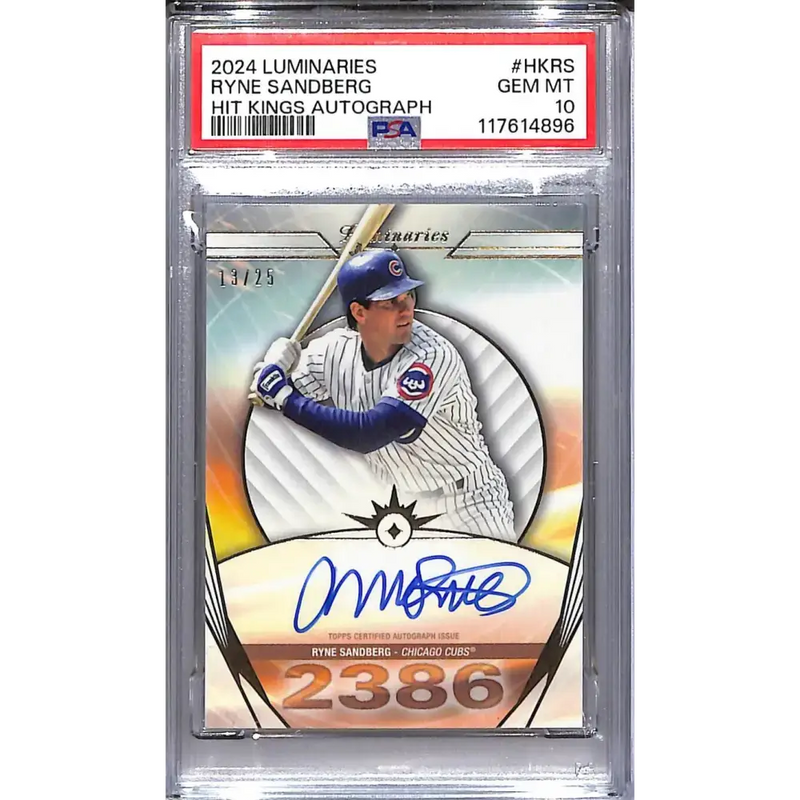 2024 Topps Luminaries Hit Kings #HK-RS Ryne Sandberg PSA 10 GEM MINT Auto 13/25 Chicago Cubs - Baseball Card Single