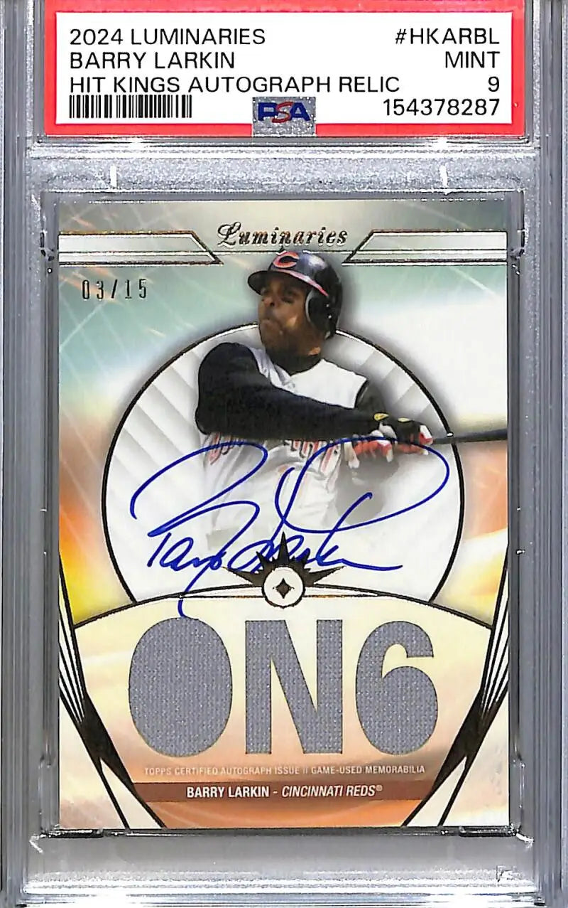 2024 Topps Luminaries Hit Kings #HKAR-BL Barry Larkin PSA 9 MINT MEM Auto 3/15 Cincinnati Reds - Baseball Card Single