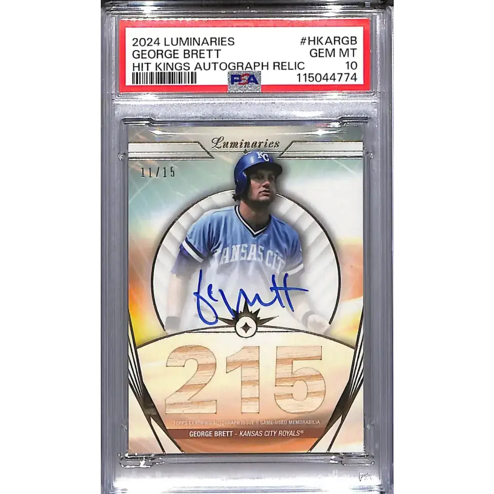 2024 Topps Luminaries Hit Kings #HKAR-GB George Brett PSA 10 GEM MINT MEM Auto 11/15 Kansas City Royals - Baseball Card