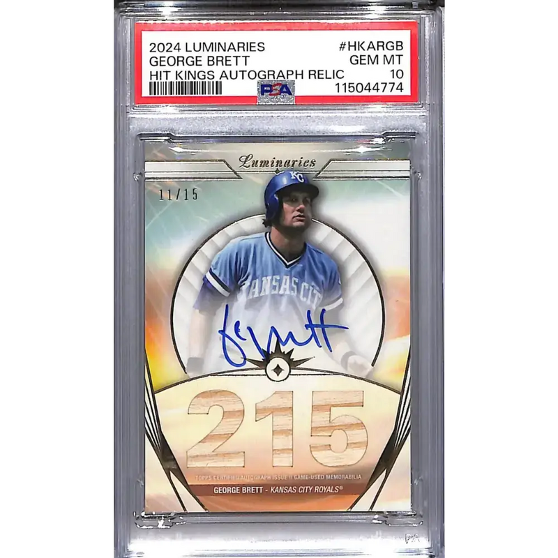 2024 Topps Luminaries Hit Kings #HKAR-GB George Brett PSA 10 GEM MINT MEM Auto 11/15 Kansas City Royals - Baseball Card