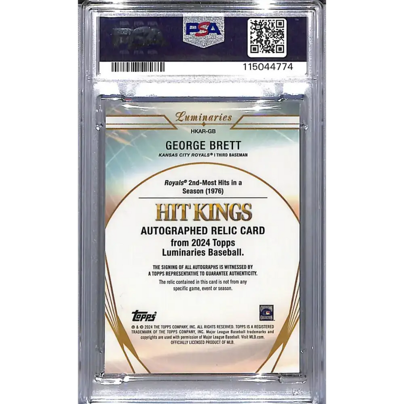 2024 Topps Luminaries Hit Kings #HKAR-GB George Brett PSA 10 GEM MINT MEM Auto 11/15 Kansas City Royals - Baseball Card