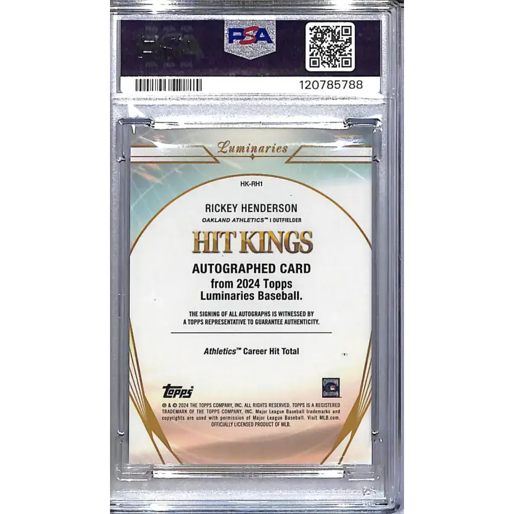 2024 Topps Luminaries Hit Kings Purple #HK-RH1 Rickey Henderson PSA 10 GEM MINT Auto 2/3 Oakland Athletics - Baseball
