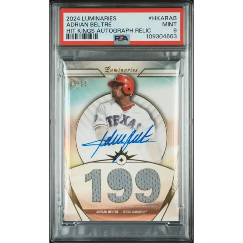 2024 Topps Luminaries #HKARAB Adrian Beltre PSA 9 MINT MEM Auto 9/15 Texas Rangers Baseball Card - Baseball Card Single