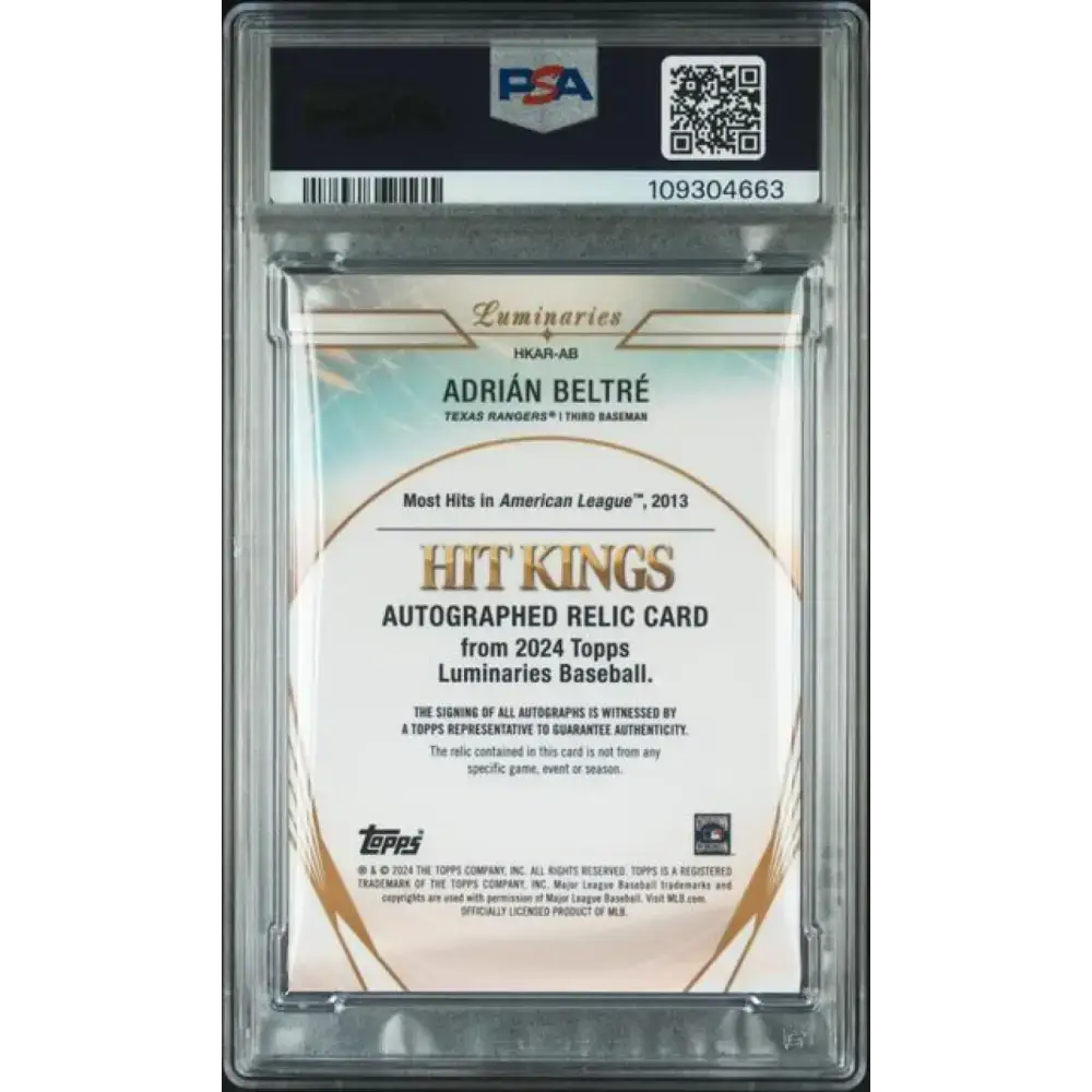 2024 Topps Luminaries #HKARAB Adrian Beltre PSA 9 MINT MEM Auto 9/15 Texas Rangers Baseball Card - Baseball Card Single