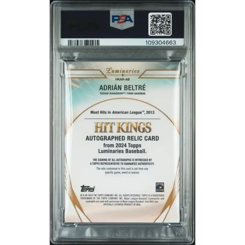 2024 Topps Luminaries #HKARAB Adrian Beltre PSA 9 MINT MEM Auto 9/15 Texas Rangers Baseball Card - Baseball Card Single