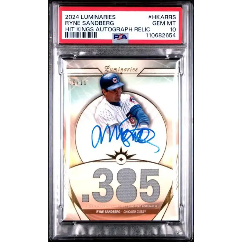 2024 Topps Luminaries #HKARRS Ryne Sandberg PSA 10 GEM MINT MEM Auto 5/15 Chicago Cubs Baseball Card - Baseball Card