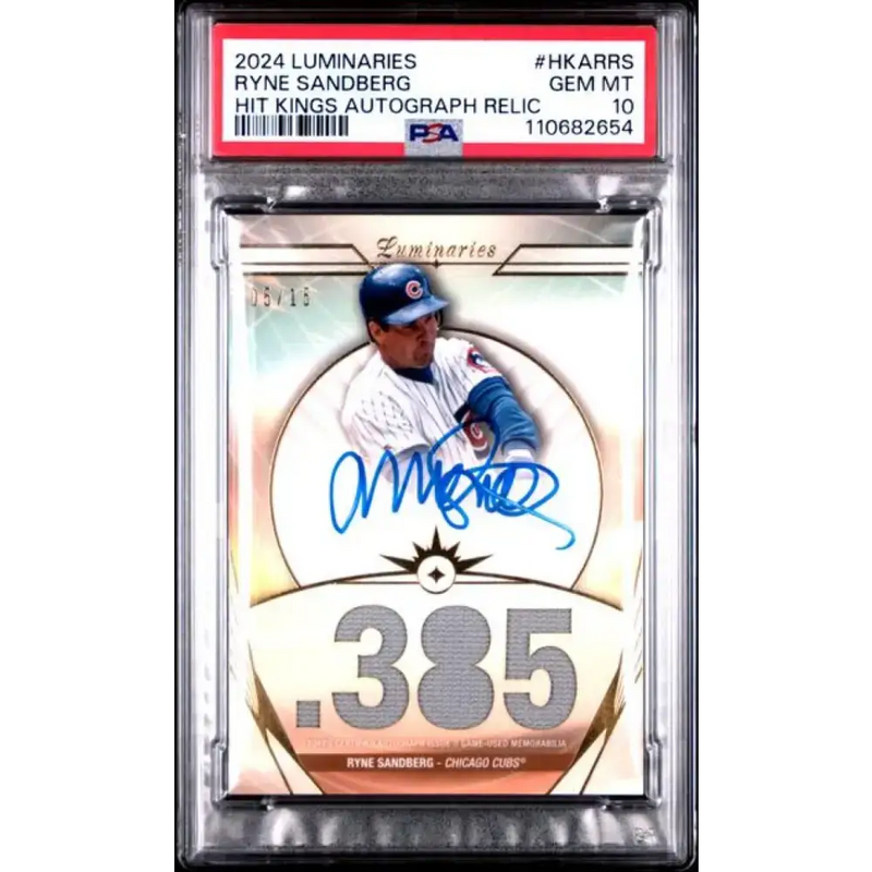 2024 Topps Luminaries #HKARRS Ryne Sandberg PSA 10 GEM MINT MEM Auto 5/15 Chicago Cubs Baseball Card - Baseball Card