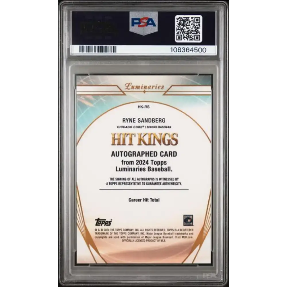 2024 Topps Luminaries #HKRS Ryne Sandberg PSA 10 GEM MINT Auto 18/25 Chicago Cubs Baseball Card - Baseball Card Single