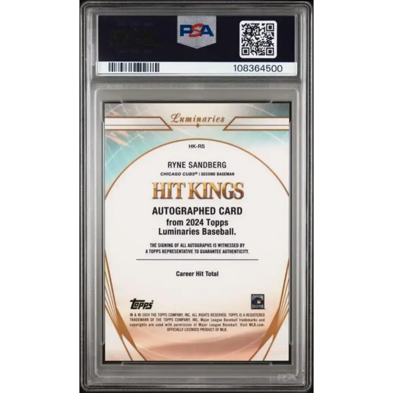 2024 Topps Luminaries #HKRS Ryne Sandberg PSA 10 GEM MINT Auto 18/25 Chicago Cubs Baseball Card - Baseball Card Single