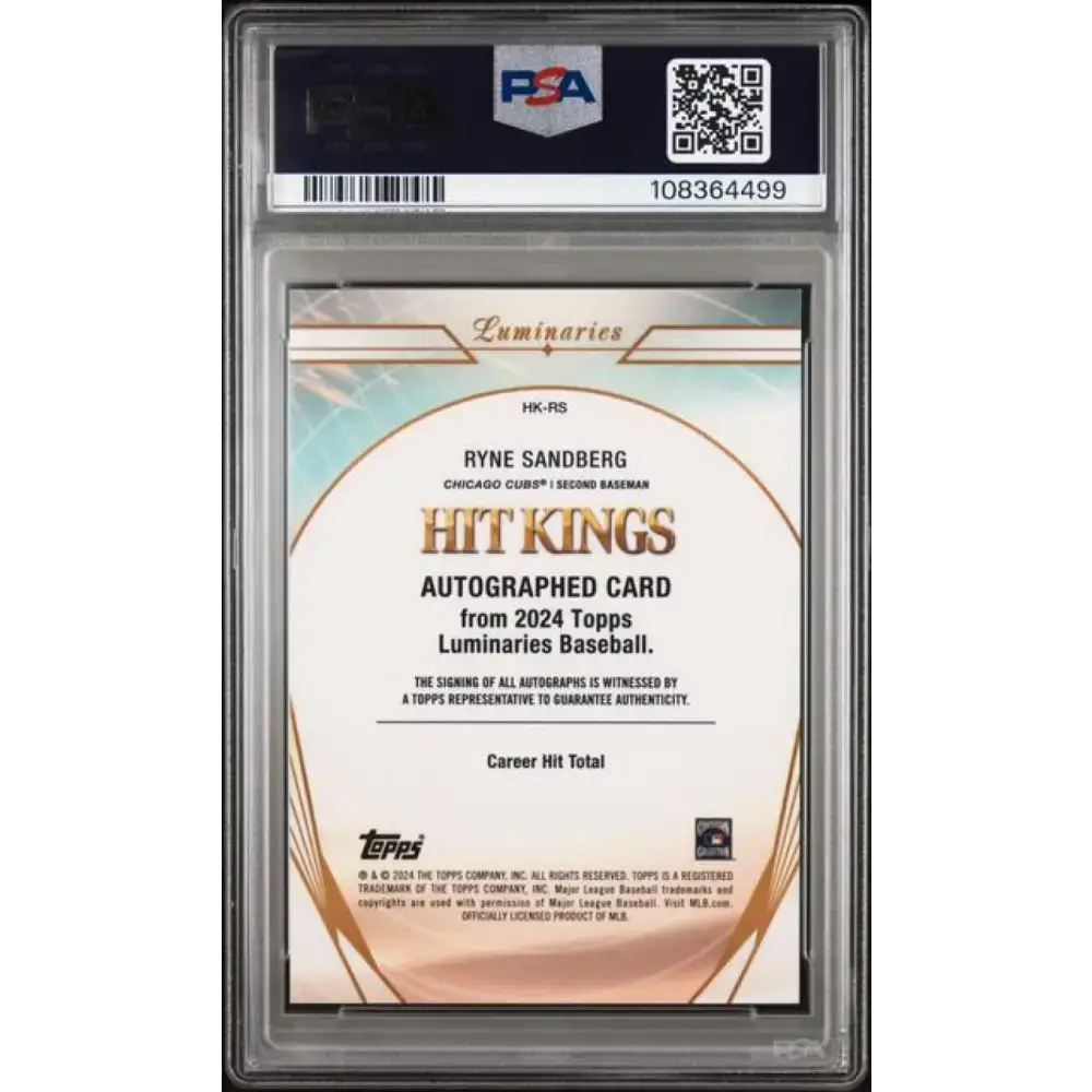 2024 Topps Luminaries #HKRS Ryne Sandberg PSA 9 MINT Auto 9/25 Chicago Cubs Baseball Card - Baseball Card Single