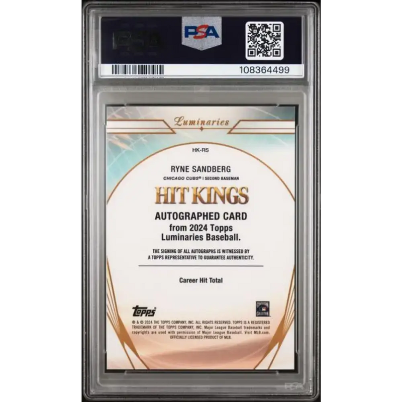 2024 Topps Luminaries #HKRS Ryne Sandberg PSA 9 MINT Auto 9/25 Chicago Cubs Baseball Card - Baseball Card Single