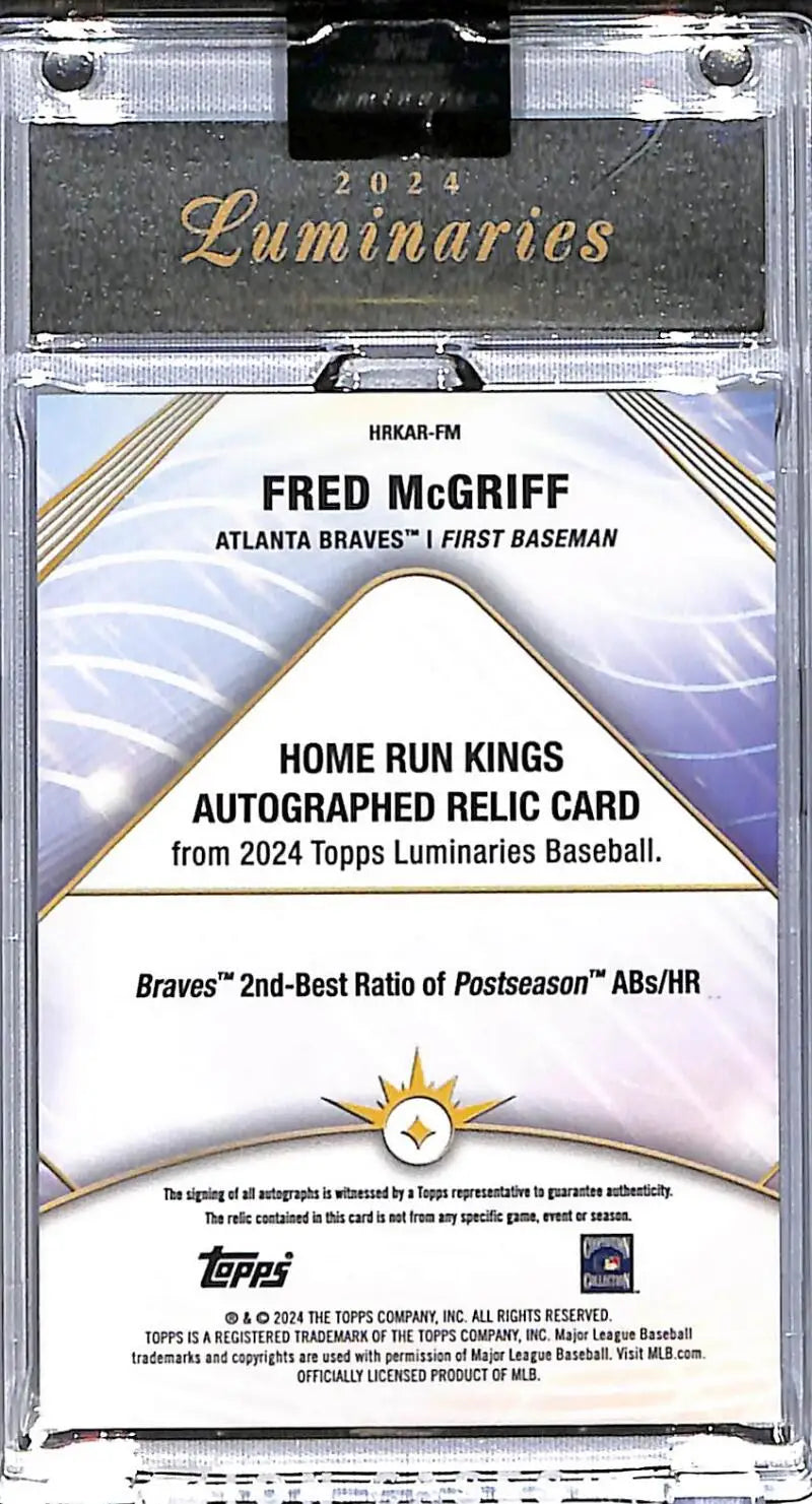 2024 Topps Luminaries Home Run King #HRKAR-FM Fred McGriff NM-MT MEM Auto 1/10 Atlanta Braves - Baseball Card Single