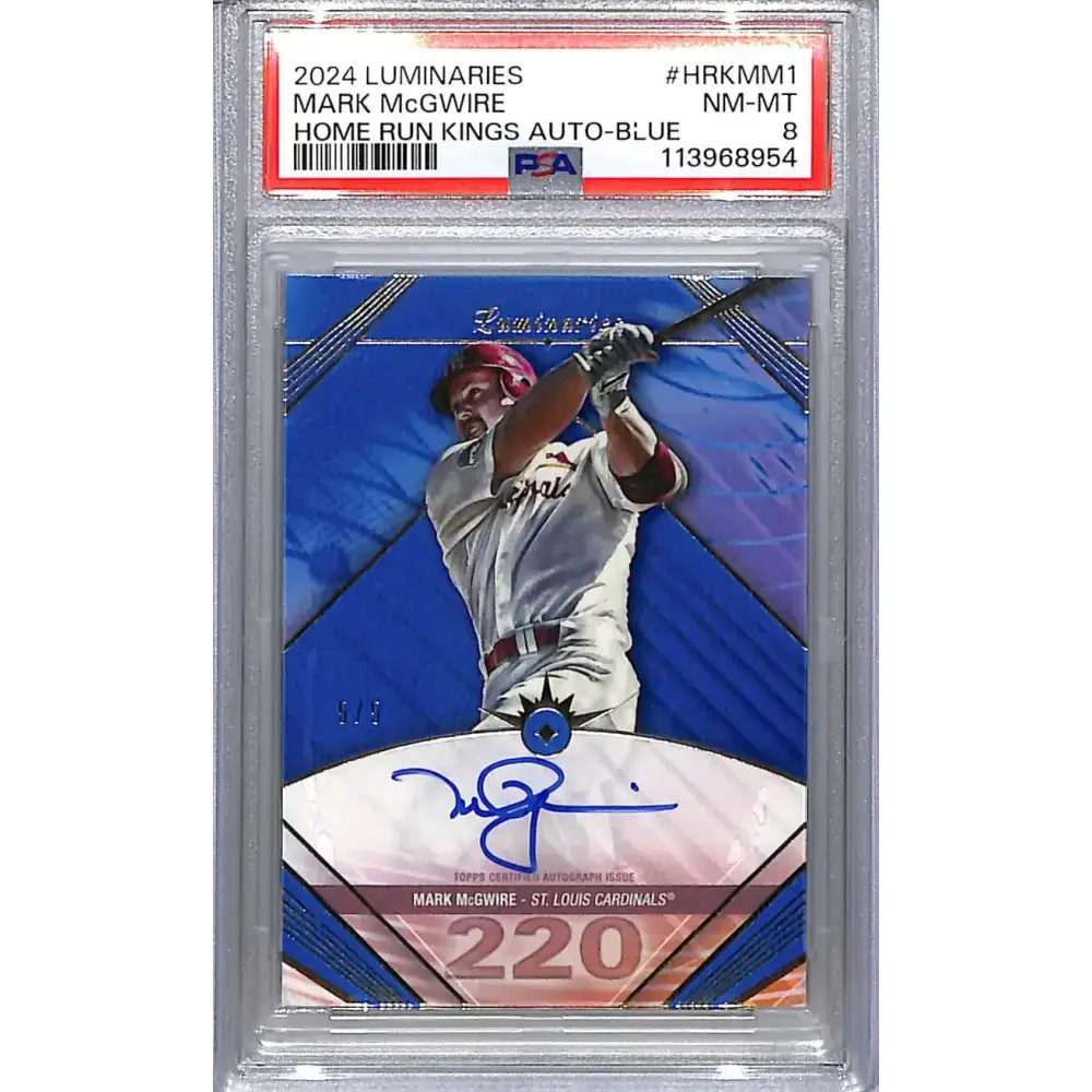 2024 Topps Luminaries Home Run Kings Blue #HRK-MM1 Mark McGwire PSA 8 NM-MT Auto 5/5 St. Louis Cardinals - Baseball