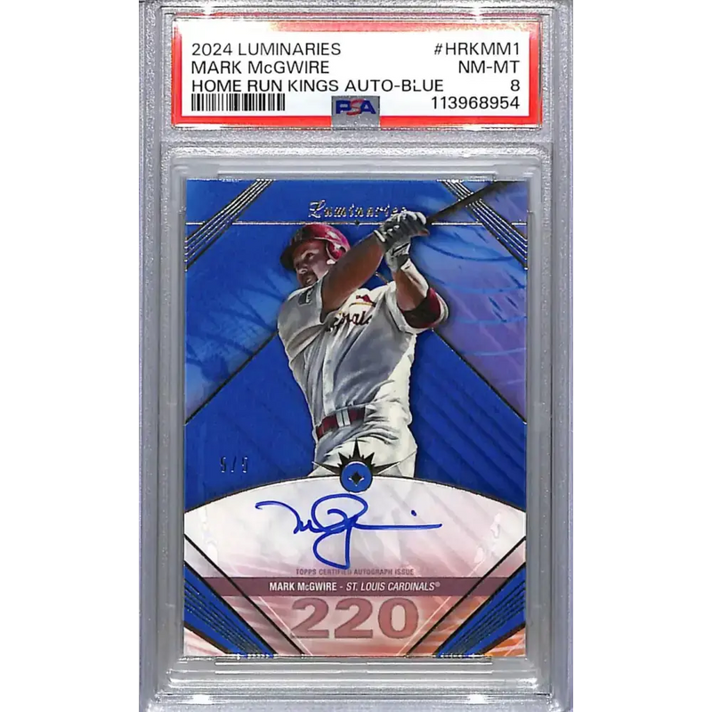 2024 Topps Luminaries Home Run Kings Blue #HRK-MM1 Mark McGwire PSA 8 NM-MT Auto 5/5 St. Louis Cardinals - Baseball