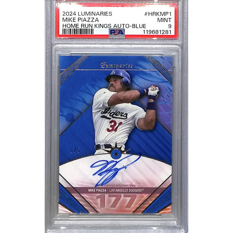 2024 Topps Luminaries Home Run Kings Blue #HRK-MP1 Mike Piazza PSA 9 MINT Auto 5/5 Los Angeles Dodgers - Baseball Card