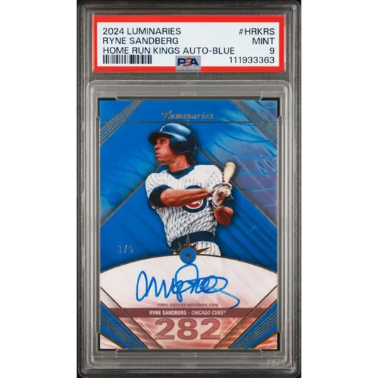 2024 Topps Luminaries Home Run Kings Blue #HRK-RS Ryne Sandberg PSA 9 MINT Auto 3/5 Chicago Cubs Baseball Card