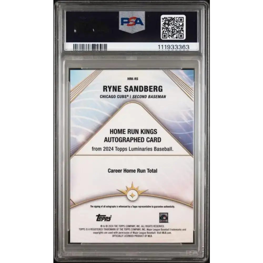 2024 Topps Luminaries Home Run Kings Blue #HRK-RS Ryne Sandberg PSA 9 MINT Auto 3/5 Chicago Cubs Baseball Card