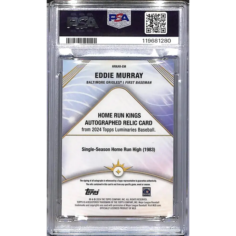 2024 Topps Luminaries Home Run Kings Blue #HRKAR-EM Eddie Murray PSA 9 MINT MEM Auto 9/10 Baltimore Orioles - Baseball