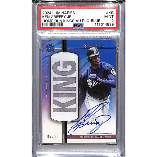 2024 Topps Luminaries Home Run Kings Blue #HRKAR-KG Ken Griffey Jr. PSA 9 MINT MEM Auto 07/10 Seattle Mariners