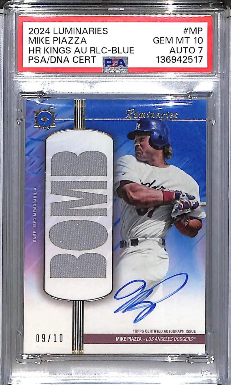 2024 Topps Luminaries Home Run Kings Blue #HRKAR-MP Mike Piazza PSA 10 GEM MINT MEM Auto 9/10 Los Angeles Dodgers