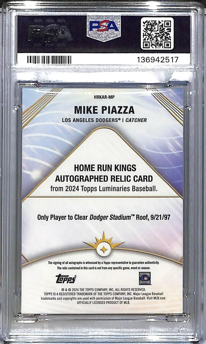 2024 Topps Luminaries Home Run Kings Blue #HRKAR-MP Mike Piazza PSA 10 GEM MINT MEM Auto 9/10 Los Angeles Dodgers