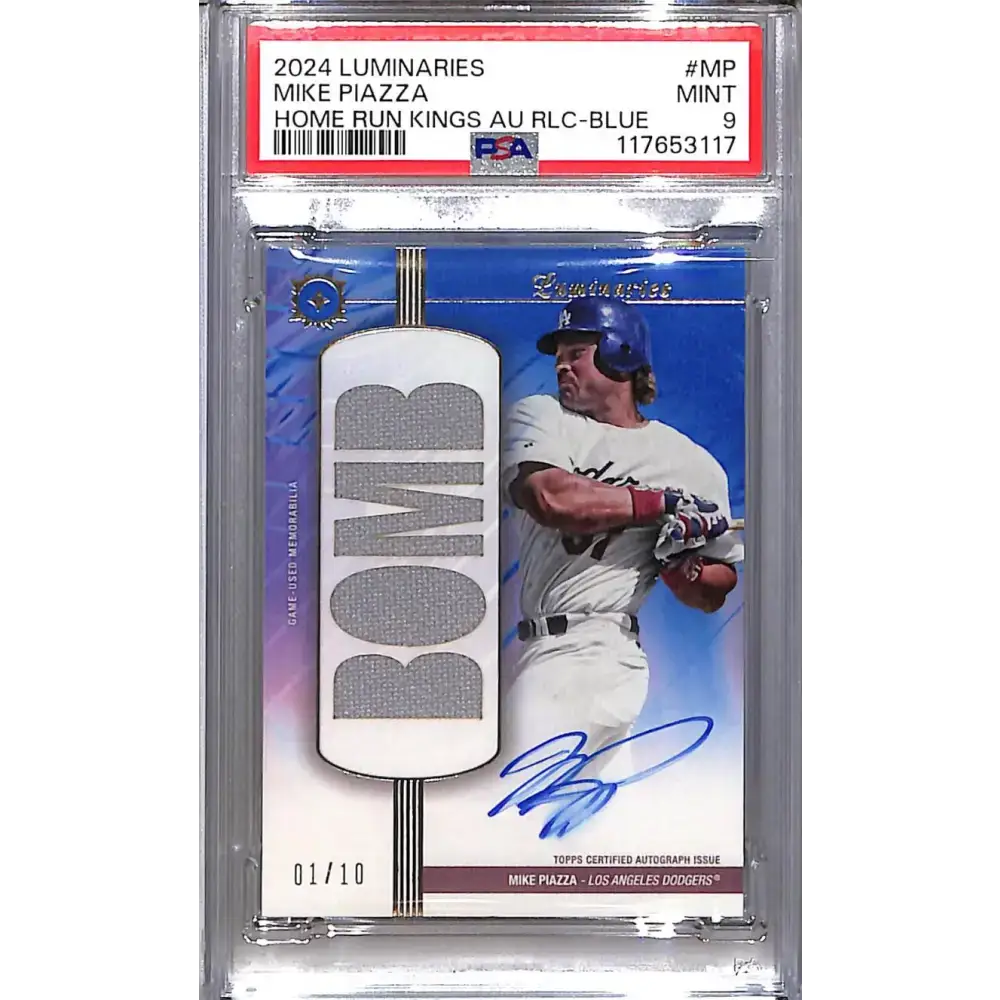 2024 Topps Luminaries Home Run Kings Blue #HRKAR-MP Mike Piazza PSA 9 MINT MEM Auto 1/10 Los Angeles Dodgers - Baseball
