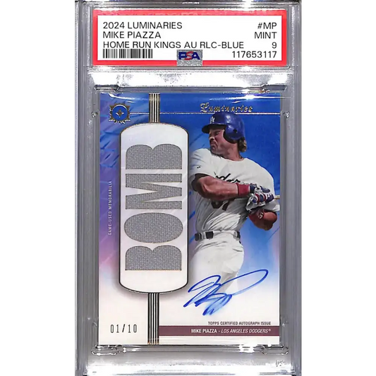 2024 Topps Luminaries Home Run Kings Blue #HRKAR-MP Mike Piazza PSA 9 MINT MEM Auto 1/10 Los Angeles Dodgers - Baseball