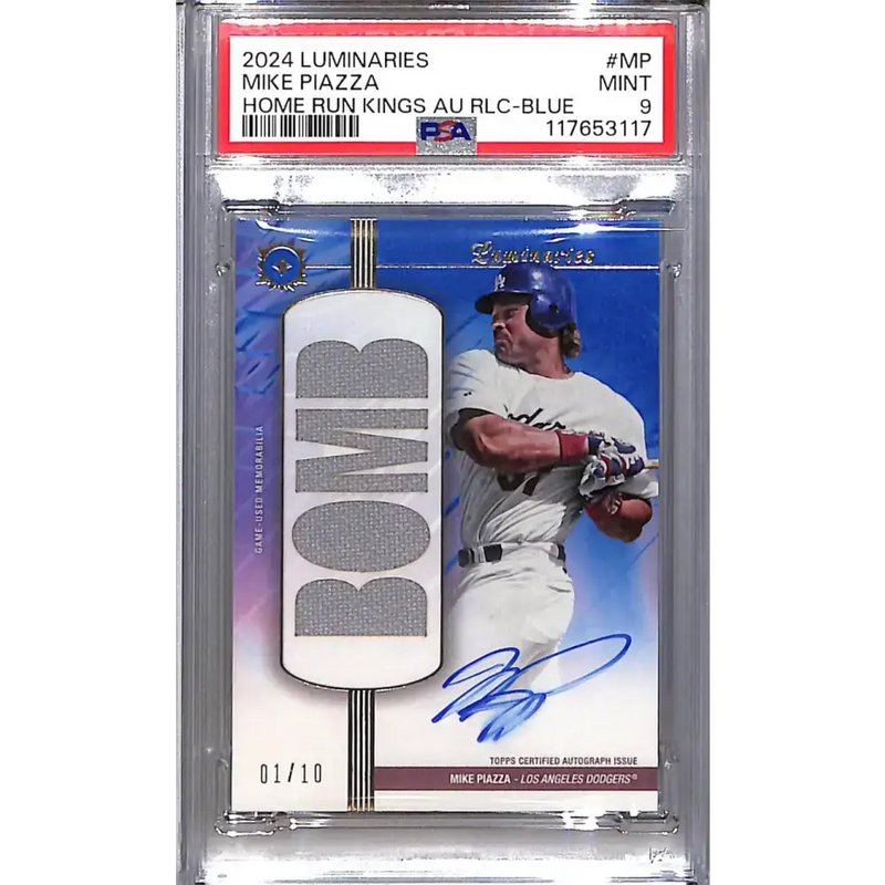 2024 Topps Luminaries Home Run Kings Blue #HRKAR-MP Mike Piazza PSA 9 MINT MEM Auto 1/10 Los Angeles Dodgers - Baseball