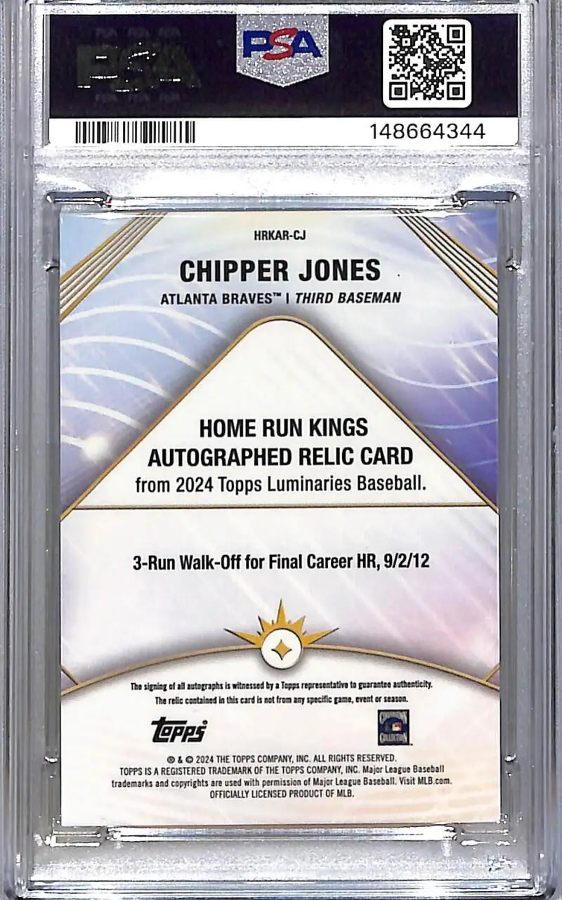 2024 Topps Luminaries Home Run Kings #CBA-CJ Chipper Jones PSA 10 GEM MINT MEM Auto 13/25 Atlanta Braves - Baseball