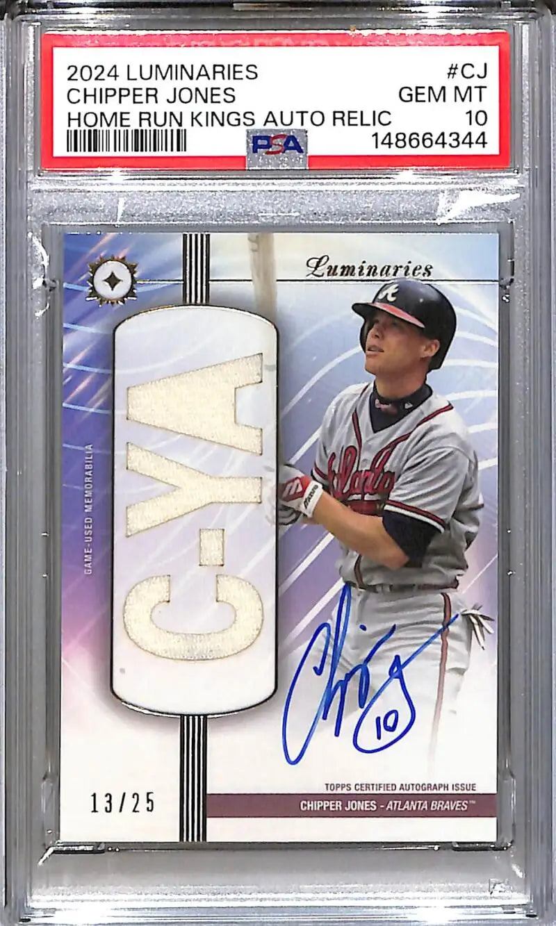 2024 Topps Luminaries Home Run Kings #CBA-CJ Chipper Jones PSA 10 GEM MINT MEM Auto 13/25 Atlanta Braves - Baseball