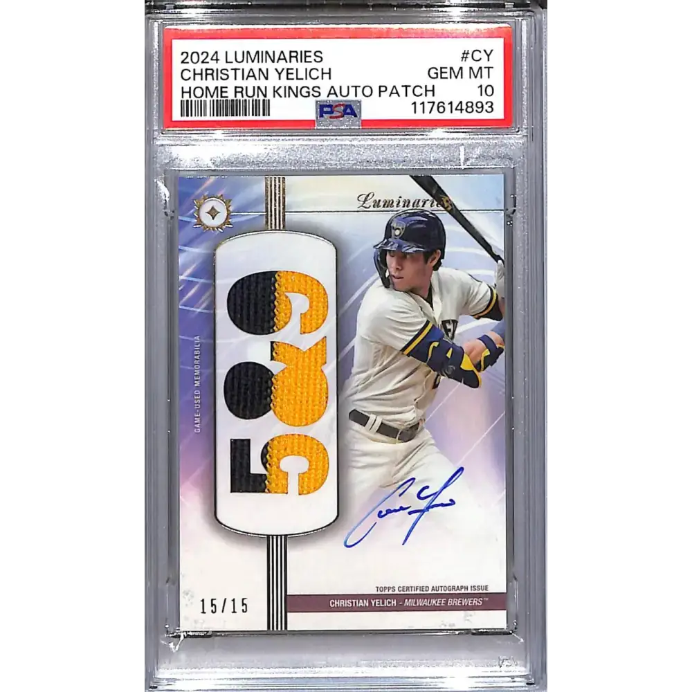 2024 Topps Luminaries Home Run Kings #HRKAP-CY Christian Yelich PSA 10 GEM MINT MEM Auto 15/15 Milwaukee Brewers