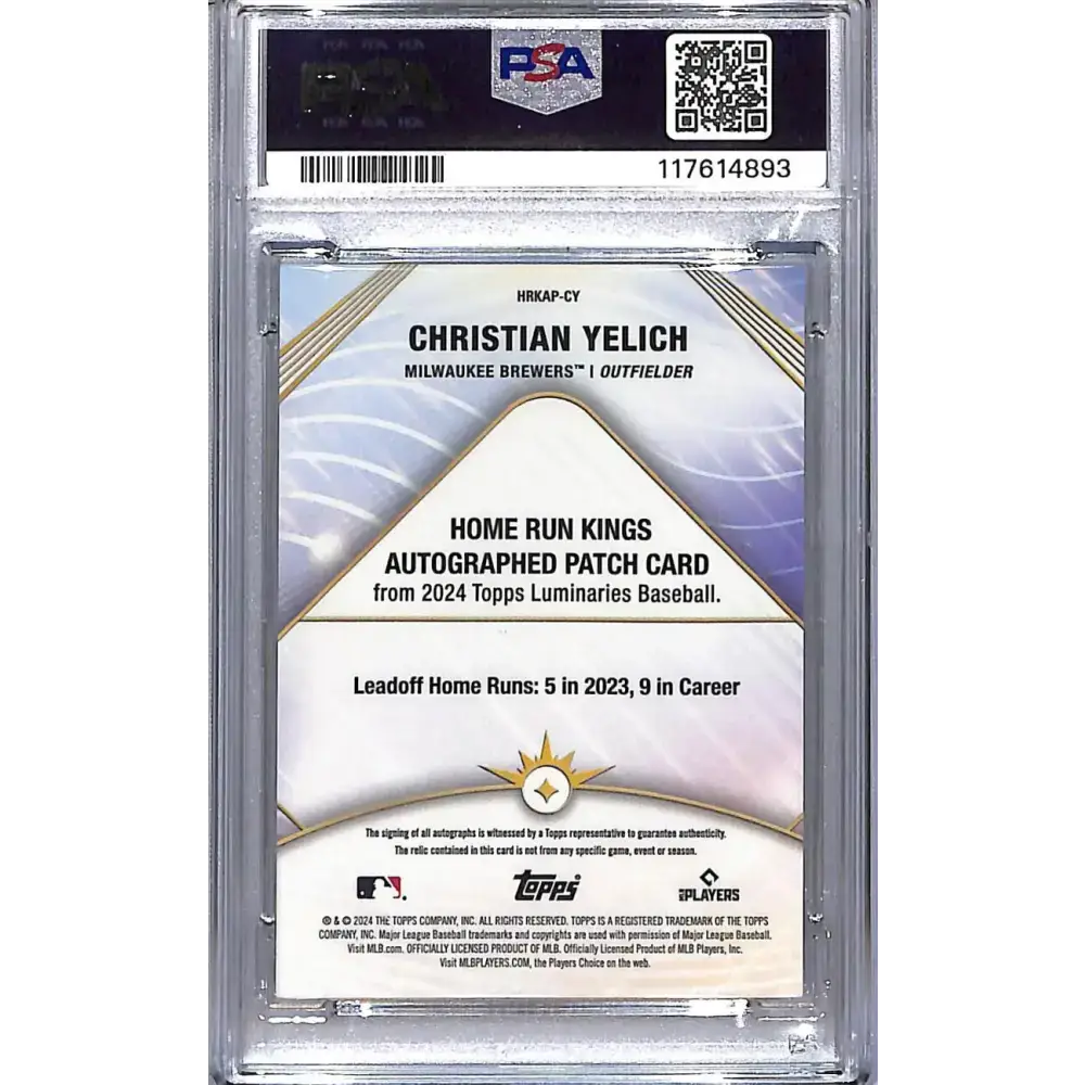 2024 Topps Luminaries Home Run Kings #HRKAP-CY Christian Yelich PSA 10 GEM MINT MEM Auto 15/15 Milwaukee Brewers