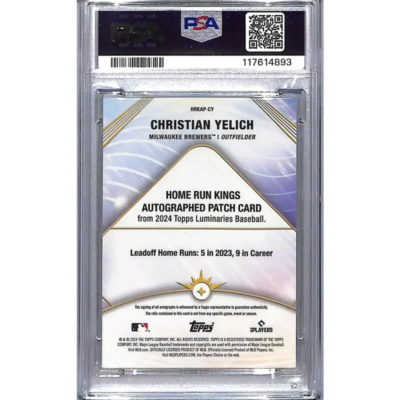 2024 Topps Luminaries Home Run Kings #HRKAP-CY Christian Yelich PSA 10 GEM MINT MEM Auto 15/15 Milwaukee Brewers