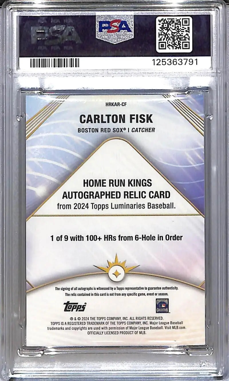 2024 Topps Luminaries Home Run Kings #HRKAR-CF Carlton Fisk PSA 9 MINT MEM Auto 6/25 Boston Red Sox - Baseball Card