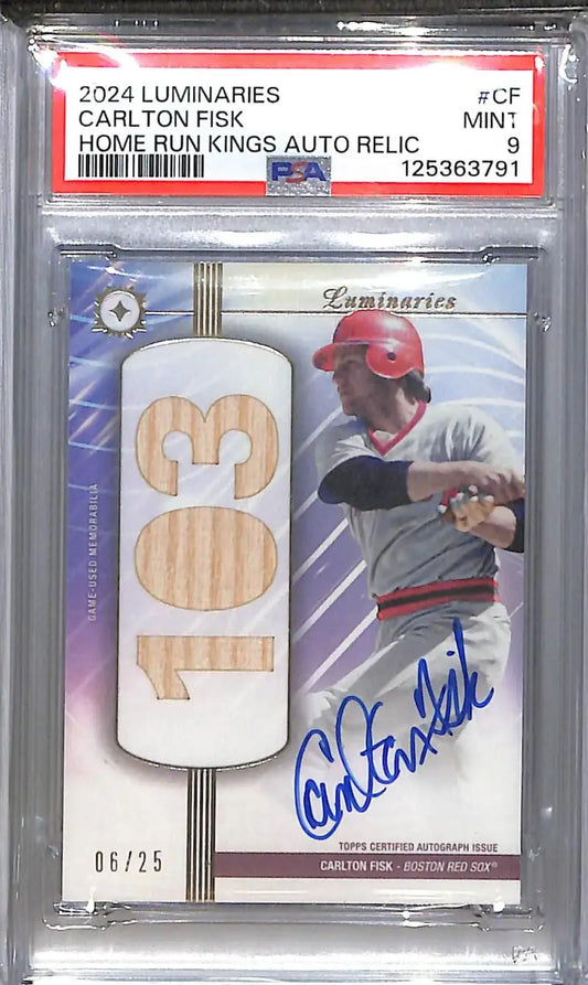 2024 Topps Luminaries Home Run Kings #HRKAR-CF Carlton Fisk PSA 9 MINT MEM Auto 6/25 Boston Red Sox - Baseball Card