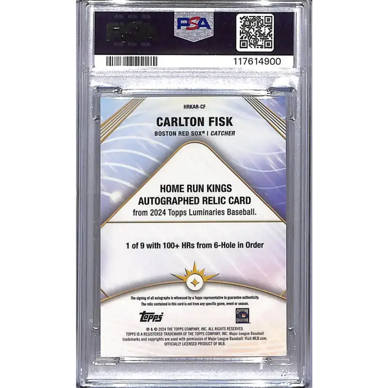 2024 Topps Luminaries Home Run Kings #HRKAR-CF Carlton Fisk PSA 9 MINT MEM Auto 23/25 Boston Red Sox - Baseball Card