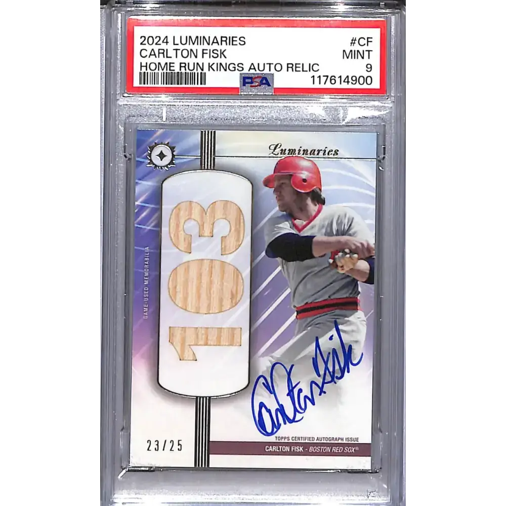 2024 Topps Luminaries Home Run Kings #HRKAR-CF Carlton Fisk PSA 9 MINT MEM Auto 23/25 Boston Red Sox - Baseball Card