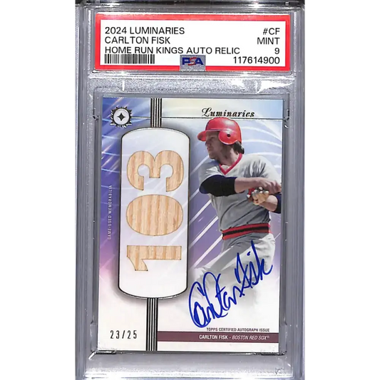 2024 Topps Luminaries Home Run Kings #HRKAR-CF Carlton Fisk PSA 9 MINT MEM Auto 23/25 Boston Red Sox - Baseball Card
