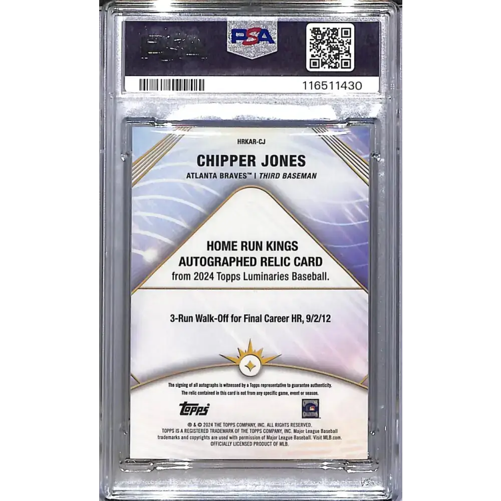 2024 Topps Luminaries Home Run Kings #HRKAR-CJ Chipper Jones PSA 10 GEM MINT MEM Auto 8/25 Atlanta Braves - Baseball