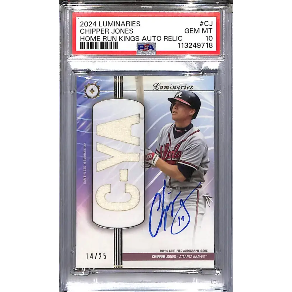 2024 Topps Luminaries Home Run Kings #HRKAR-CJ Chipper Jones PSA 10 GEM MINT MEM Auto 14/25 Atlanta Braves - Baseball