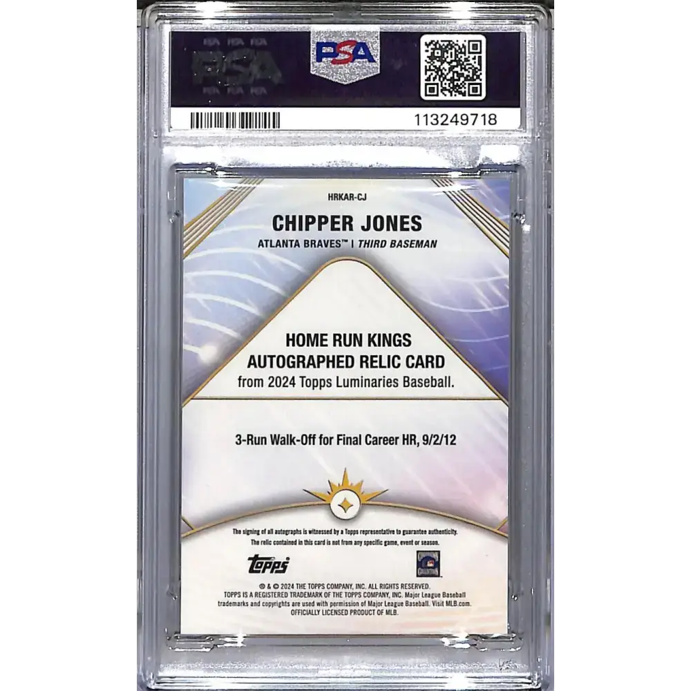 2024 Topps Luminaries Home Run Kings #HRKAR-CJ Chipper Jones PSA 10 GEM MINT MEM Auto 14/25 Atlanta Braves - Baseball